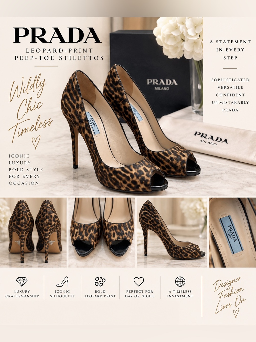 Prada Leopard-Print Peep-Toe Stiletto Heels - Black & Brown